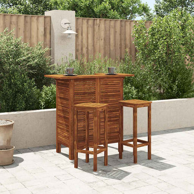 3 Piece Bar Table and Chair Set Solid Acacia Wood