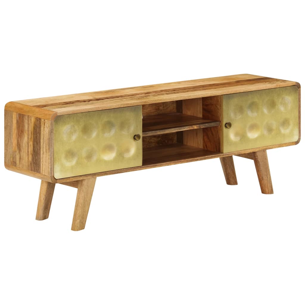 TV Cabinet | Natural Mango Wood with Gold Print | Solid Mango Wood