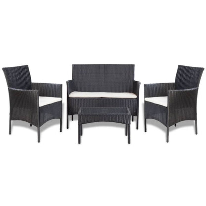 4 Piece Patio Lounge Set with Cushions Poly Rattan Black