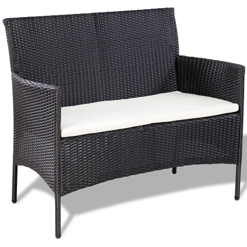 4 Piece Patio Lounge Set with Cushions Poly Rattan Black