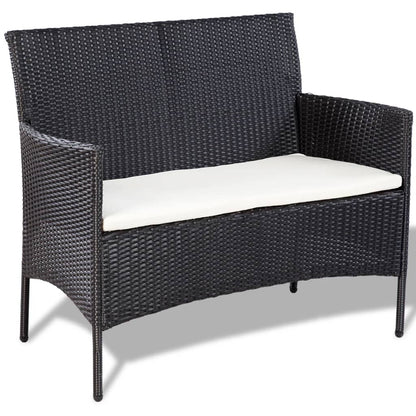 4 Piece Patio Lounge Set with Cushions Poly Rattan Black