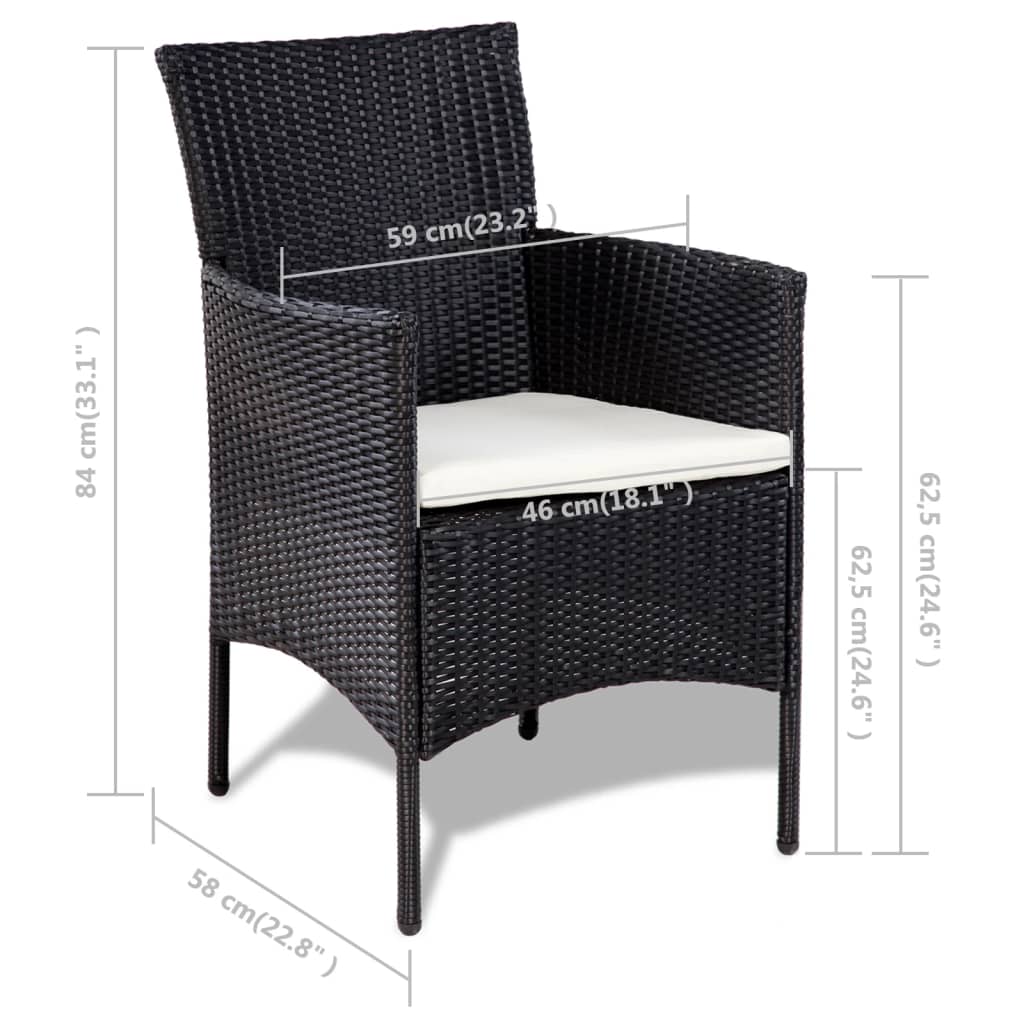 4 Piece Patio Lounge Set with Cushions Poly Rattan Black