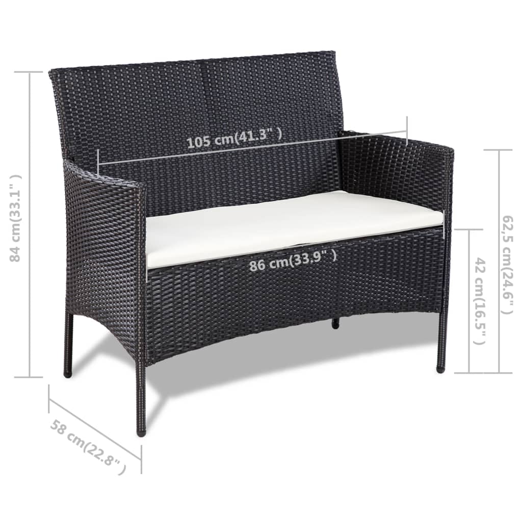 4 Piece Patio Lounge Set with Cushions Poly Rattan Black
