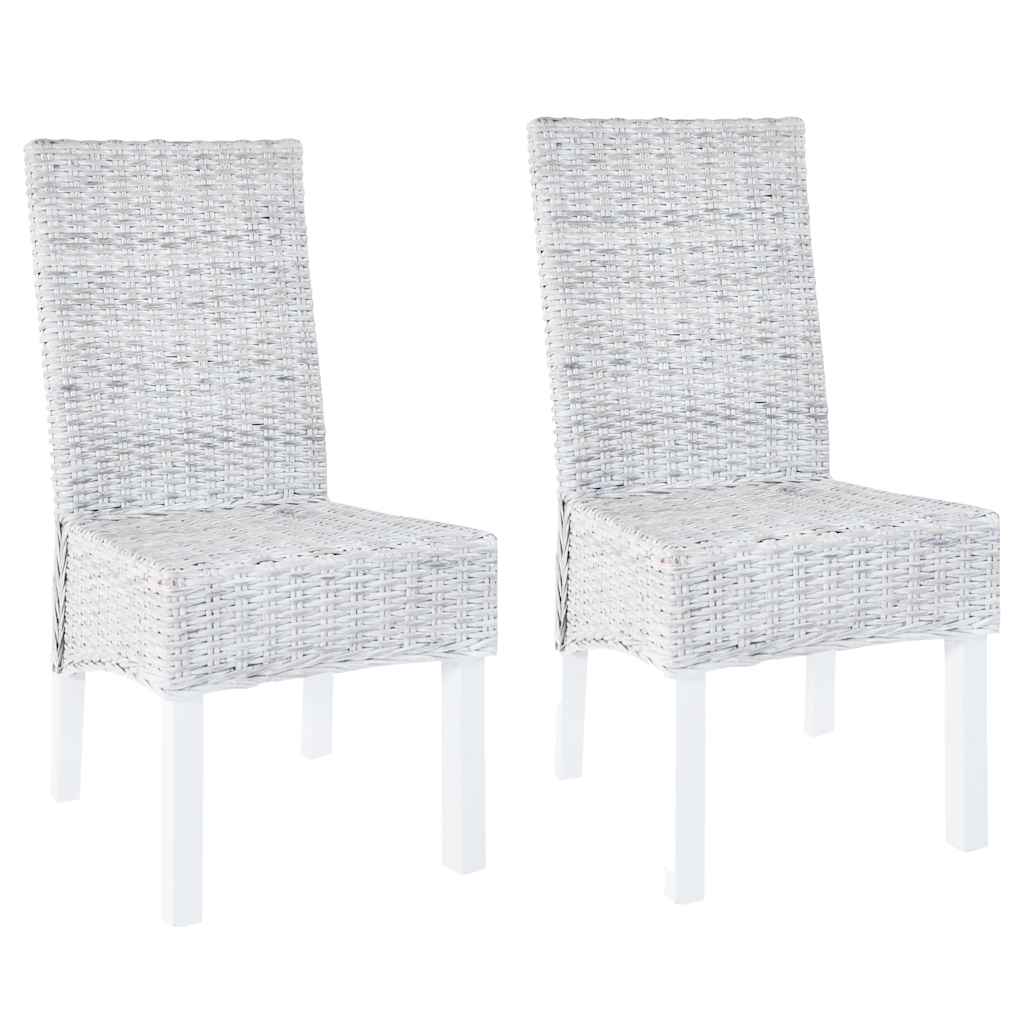 Dining Chairs 2 pcs Light Brown Kubu Rattan and Mahogany Wood