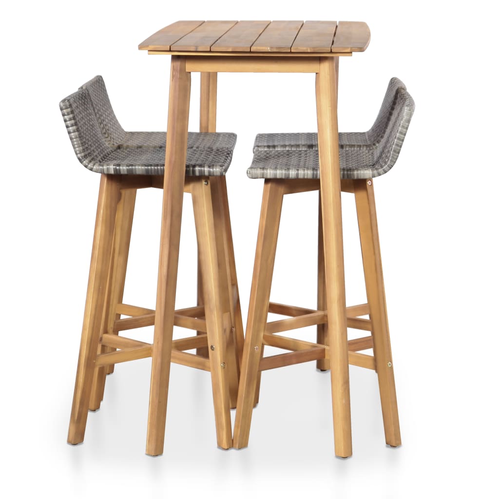 Bar Set | Brown and light grey | Solid Acacia Wood, PE Rattan | Medium