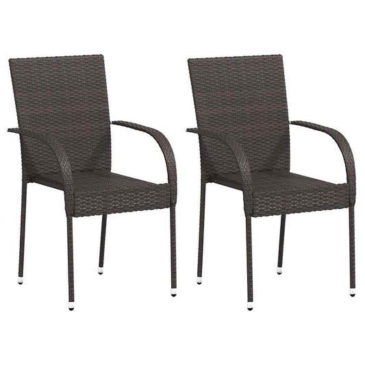 Stackable Outdoor Chairs 2 pcs Poly Rattan Brown