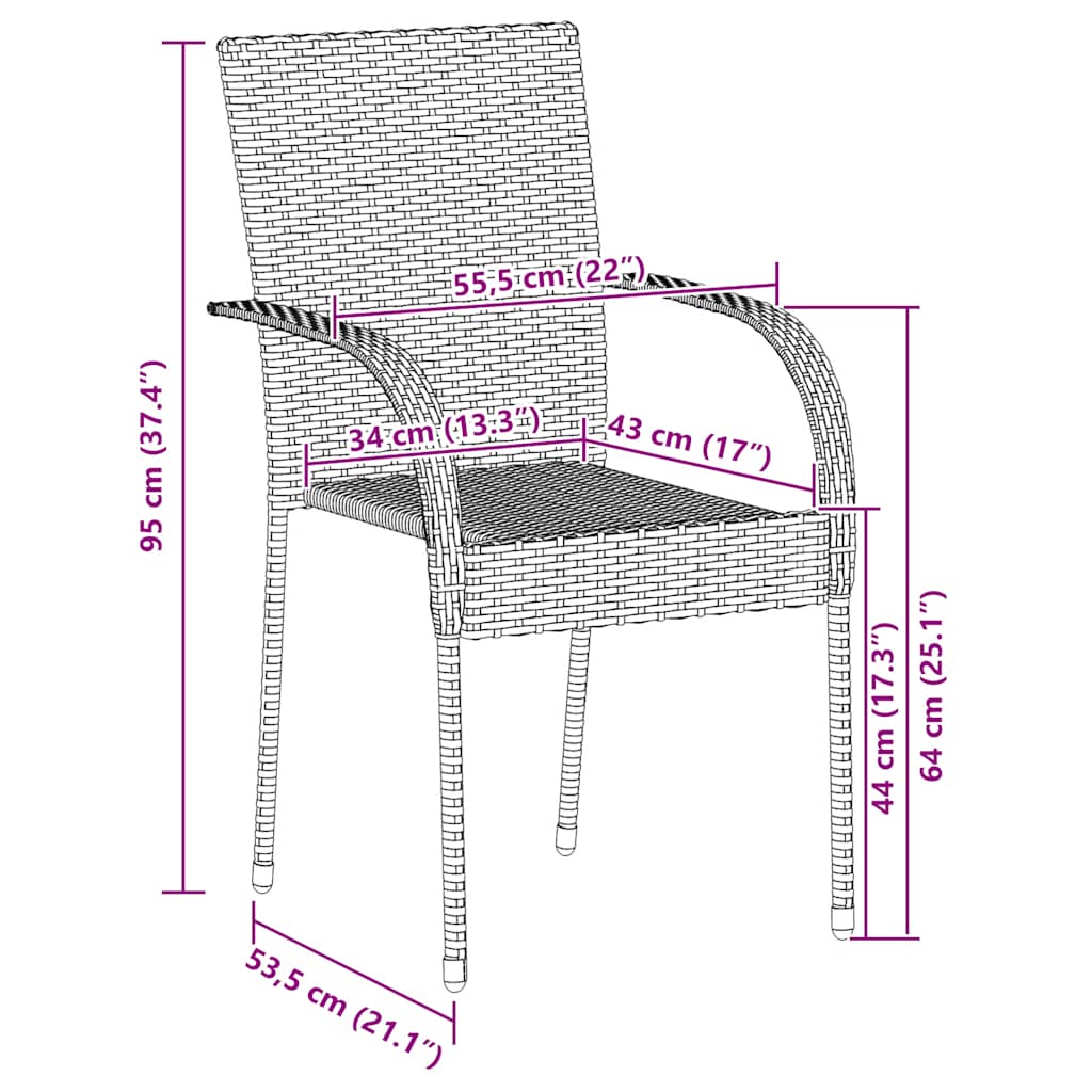 Stackable Patio Chairs 2 pcs Poly Rattan Brown