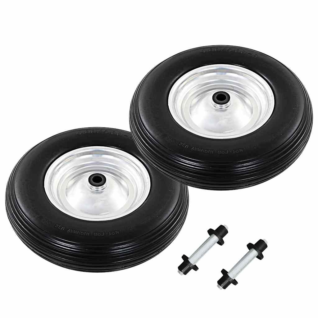 Wheelbarrow Wheels 2 pcs with Axles Solid PU 4.00-8 390 mm