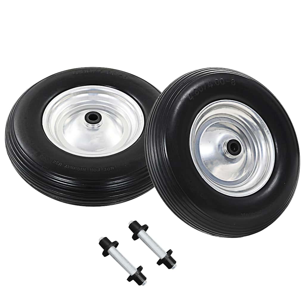 Wheelbarrow Wheels 2 pcs with Axles Solid PU 4.00-8 390 mm