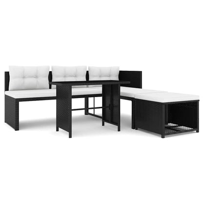4 Piece Patio Lounge Set Poly Rattan Black