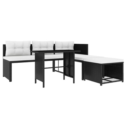 4 Piece Patio Lounge Set Poly Rattan Black