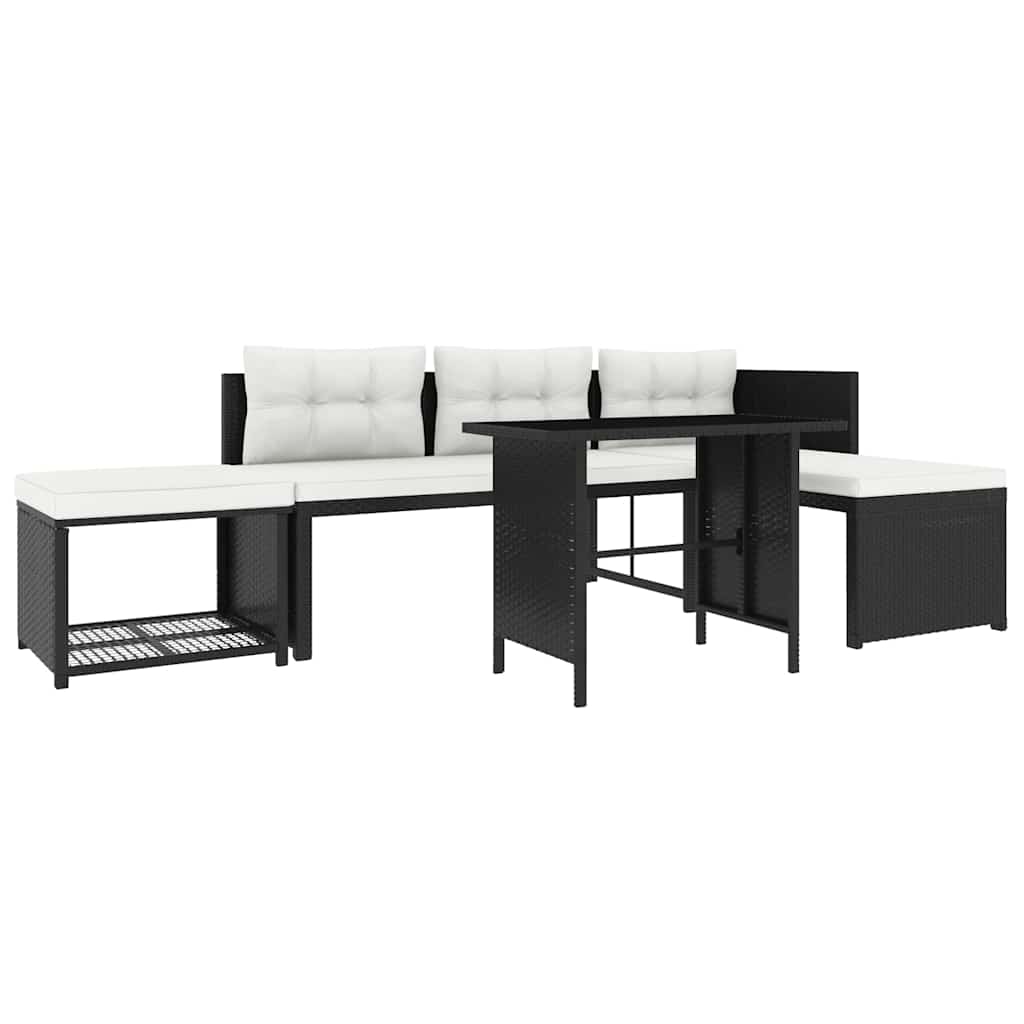 4 Piece Patio Lounge Set Poly Rattan Black