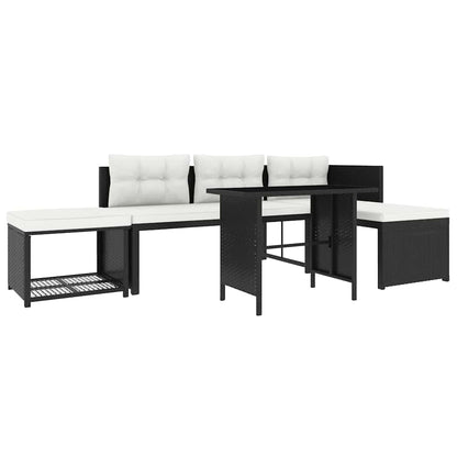 4 Piece Patio Lounge Set Poly Rattan Black