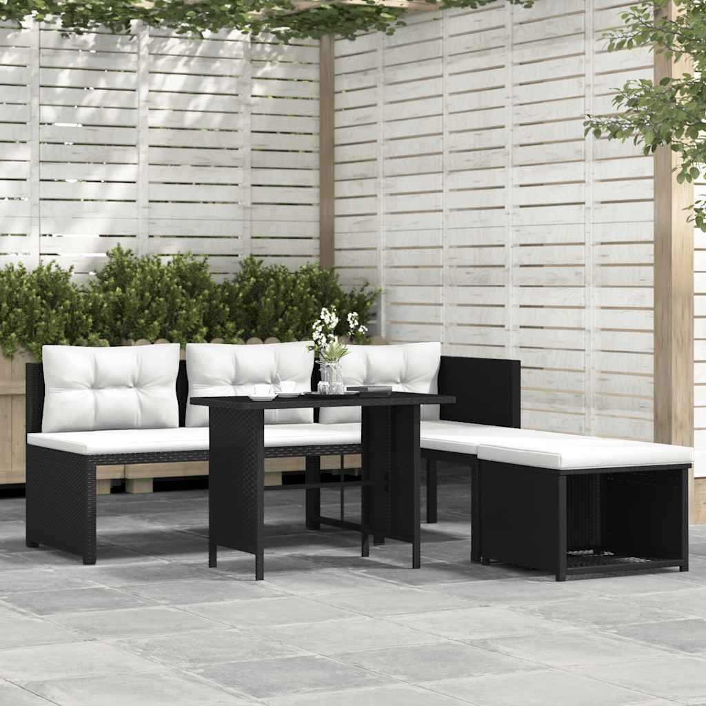 4 Piece Patio Lounge Set Poly Rattan Black