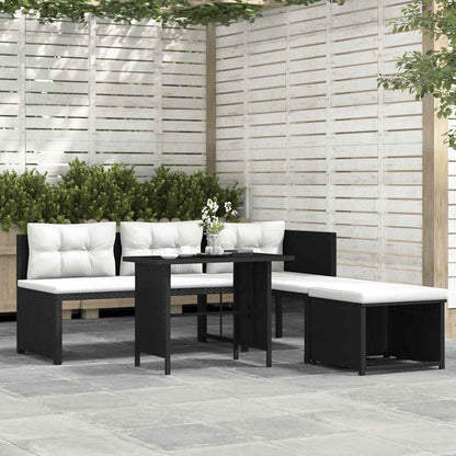 4 Piece Patio Lounge Set Poly Rattan Black