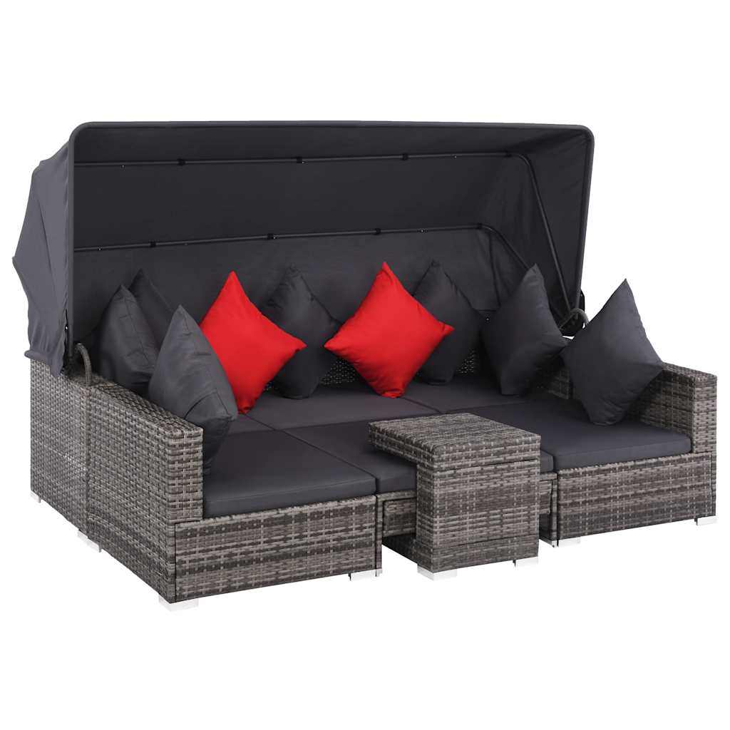 7 Piece Patio Lounge Set with Cushions Poly Rattan Gray