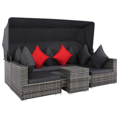 7 Piece Patio Lounge Set with Cushions Poly Rattan Gray