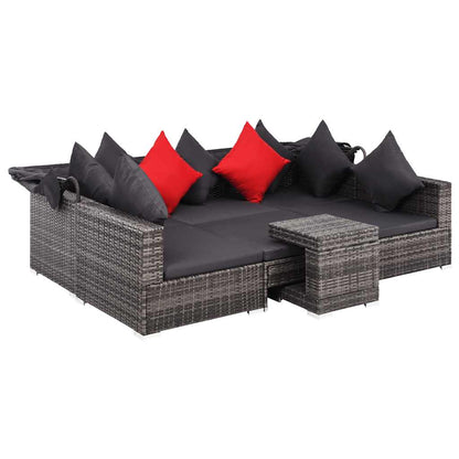 7 Piece Patio Lounge Set with Cushions Poly Rattan Gray