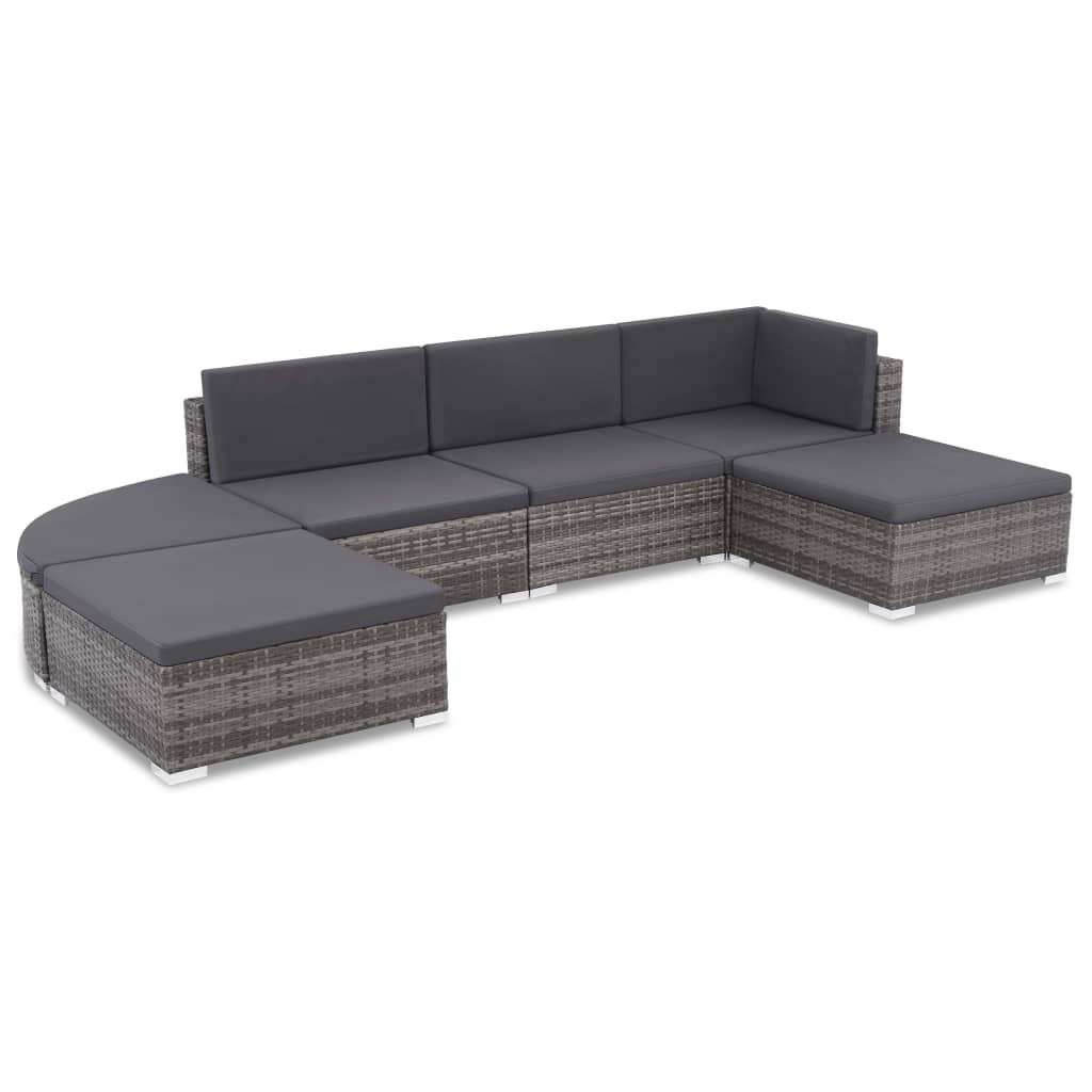 6 Piece Patio Lounge Set with Cushions Poly Rattan Gray