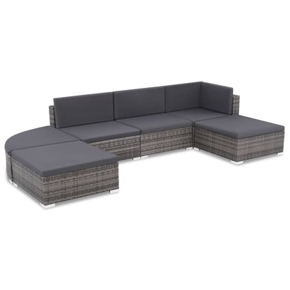 6 Piece Patio Lounge Set with Cushions Poly Rattan Gray