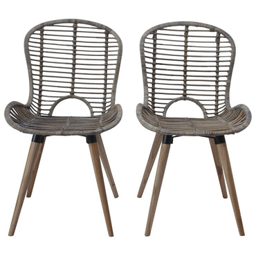 Dining Chairs 2 pcs Brown Natural Rattan