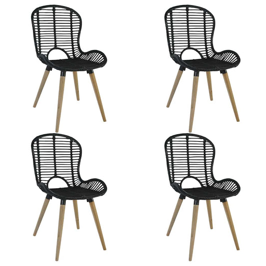 Dining Chair | Set of 4 | Black | Natural Rattan, Wood