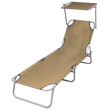 44292 vidaXL Folding Sun Lounger with Canopy Steel Taupe