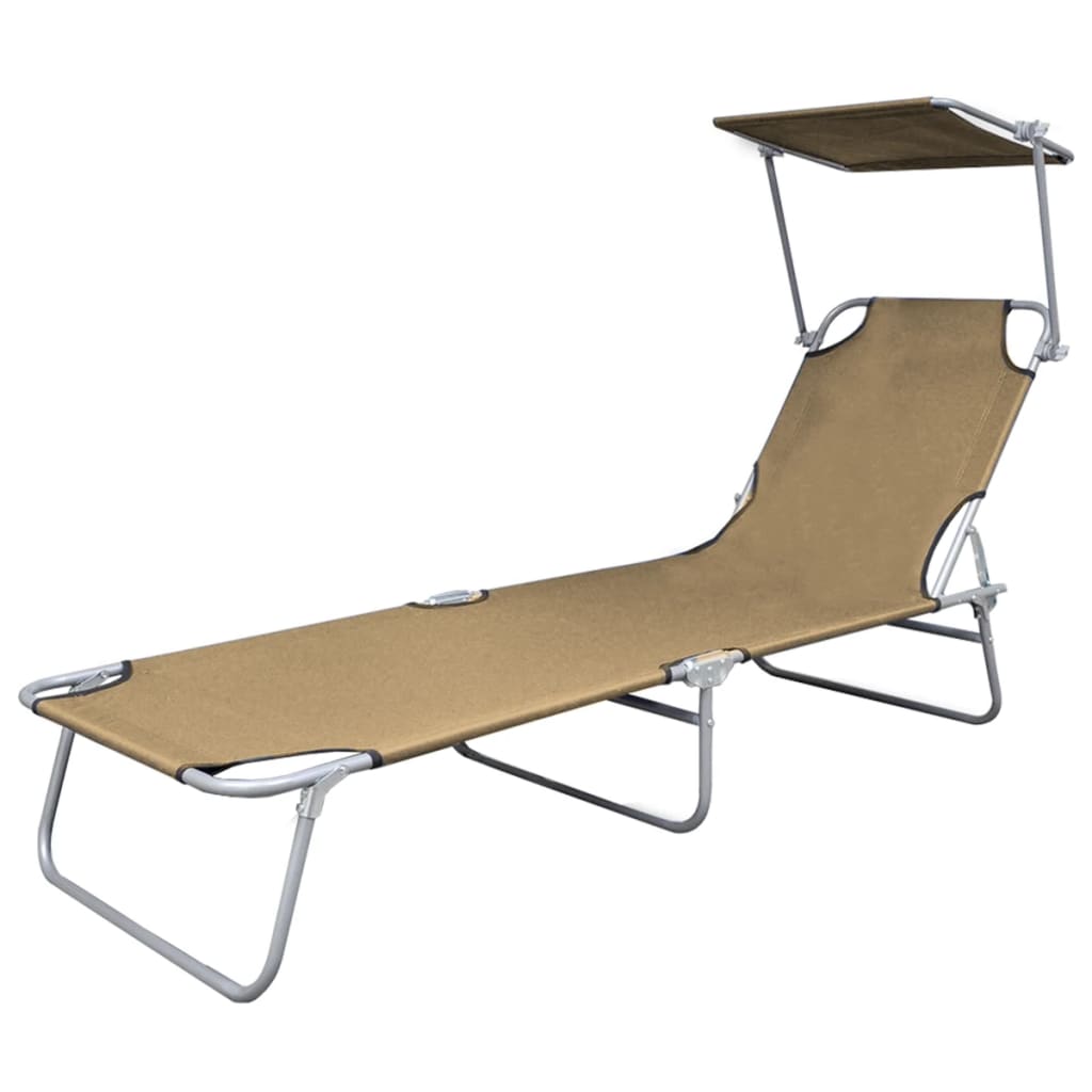 44292 vidaXL Folding Sun Lounger with Canopy Steel Taupe