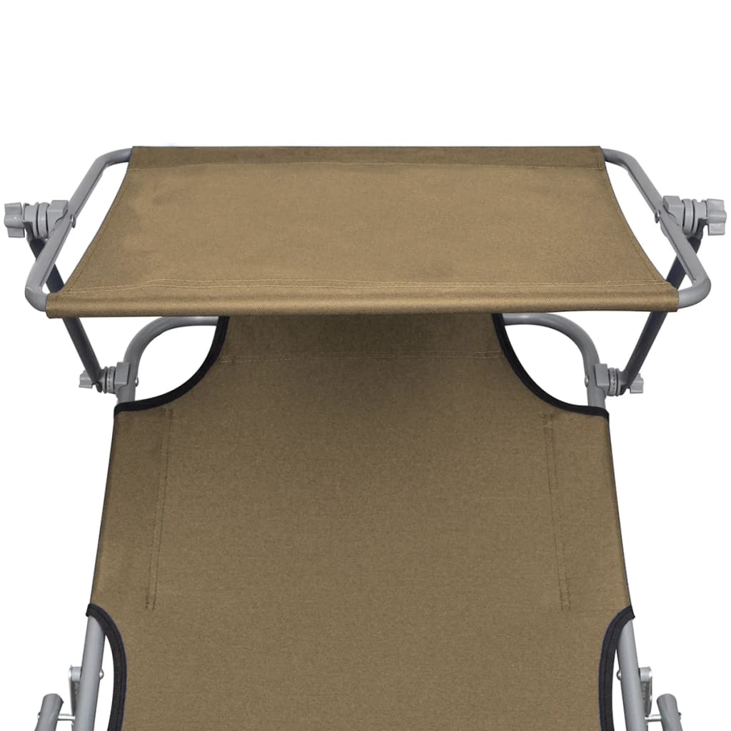 44292 vidaXL Folding Sun Lounger with Canopy Steel Taupe