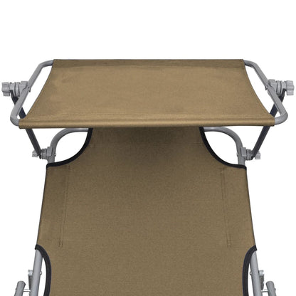 44292 vidaXL Folding Sun Lounger with Canopy Steel Taupe