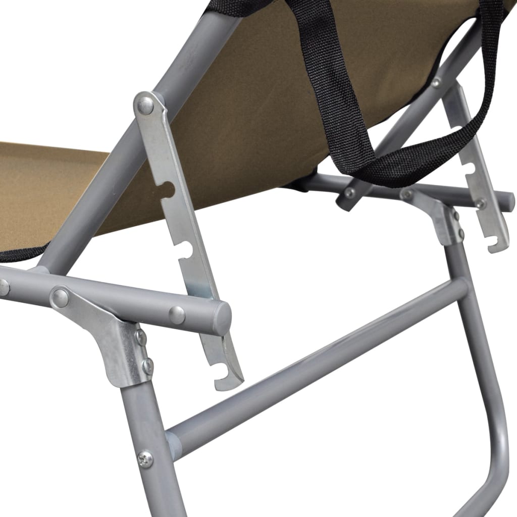 44292 vidaXL Folding Sun Lounger with Canopy Steel Taupe