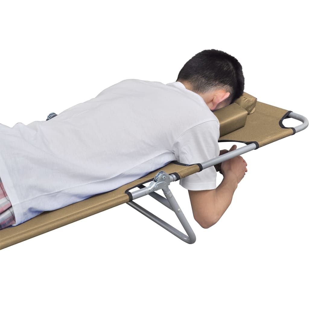 Foldable Sunlounger with Head Cushion Adjustable Backrest Taupe