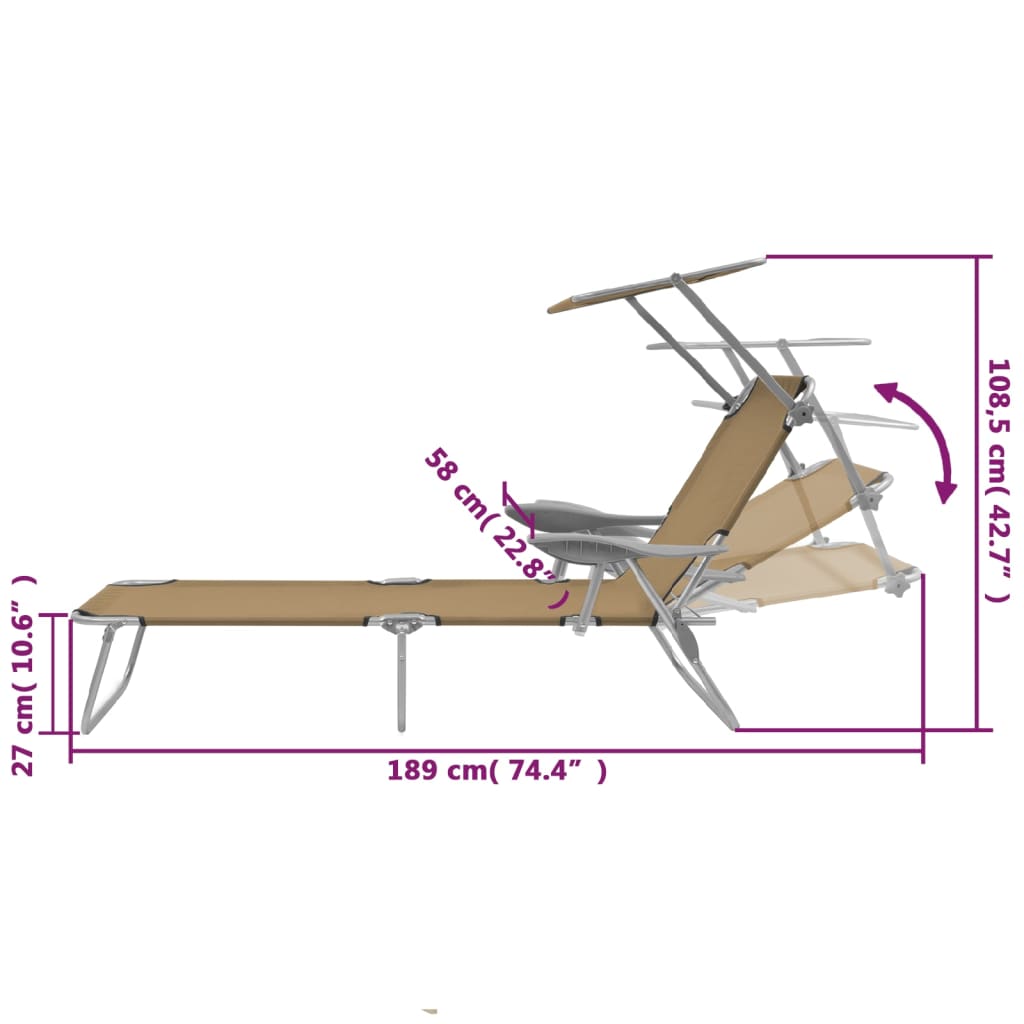 Sunlounger Taupe Powder-coated steel, Oxford fabric Medium