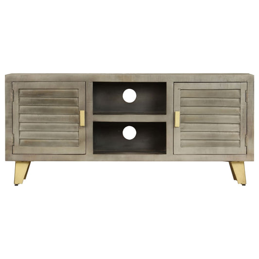 TV Cabinet | Grey with brass legs | Solid mango wood, steel legs