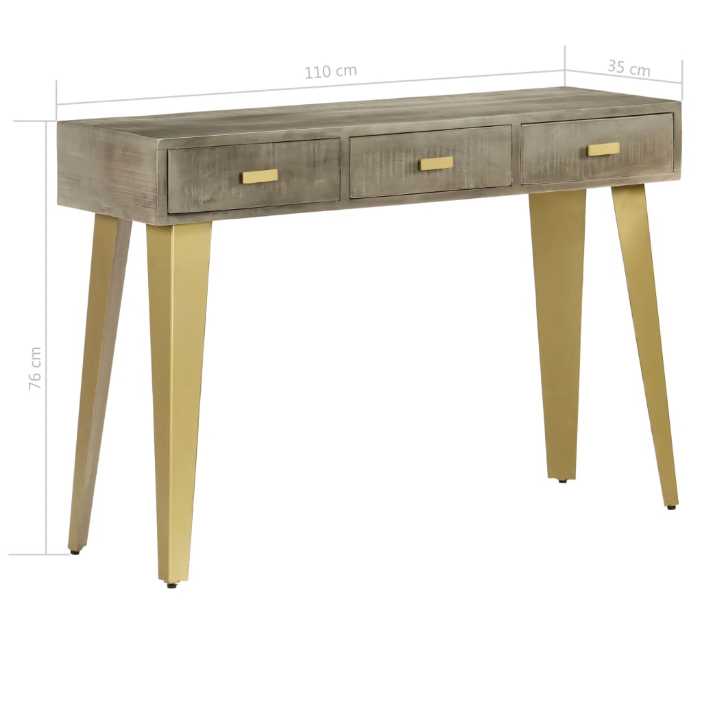 Console Table Solid Mango Wood Grey with Brass 110x35x76 cm