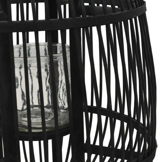 Candle Holder | Black | Bamboo and Glass | Medium | Decorative Inlays