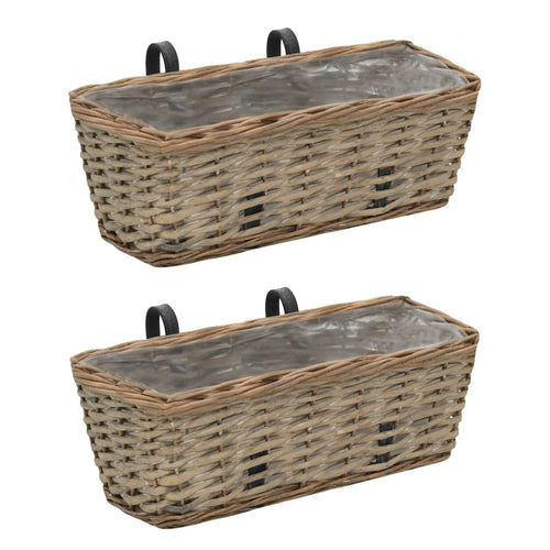 Balcony Planter 2 pcs Wicker with PE Lining 40 cm