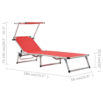 Sun Lounger | Red | Aluminium, Textilene | Standard | Foldable