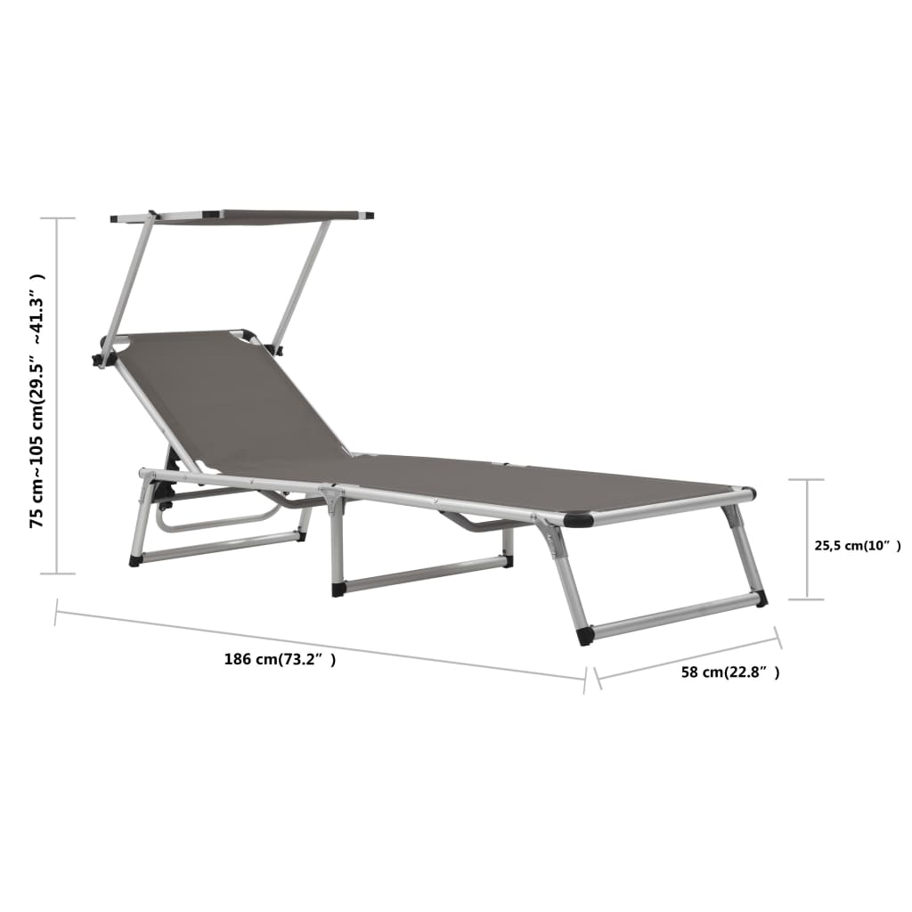 Sun Lounger | Grey | Aluminium, steel and textilene | Medium | Foldable