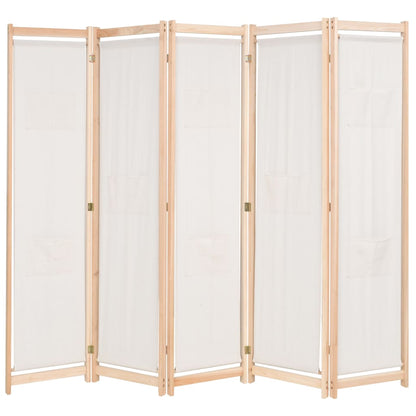 5-Panel Room Divider Cream 200x170x4 cm Fabric