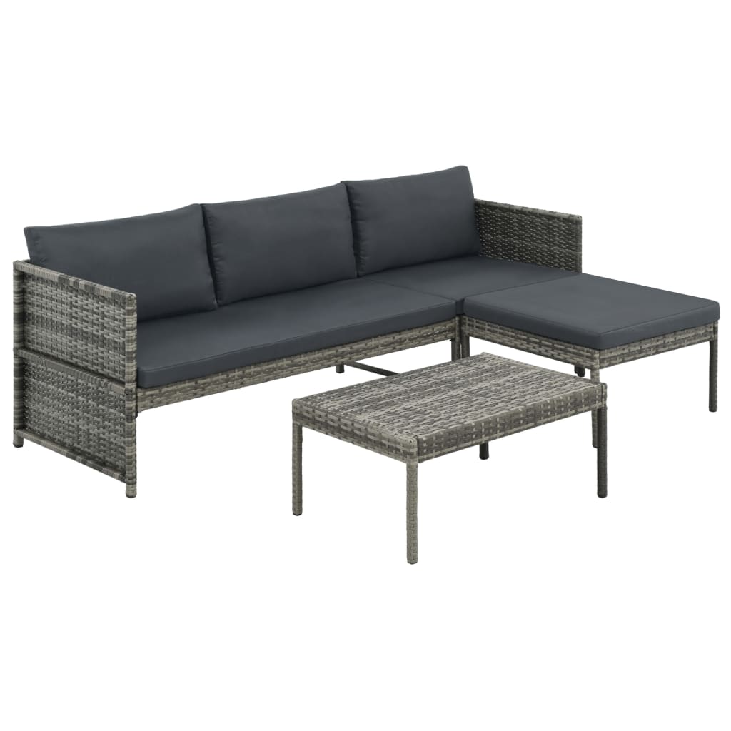 3 Piece Patio Lounge Set with Cushions Poly Rattan Gray