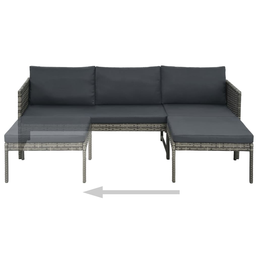 3 Piece Patio Lounge Set with Cushions Poly Rattan Gray
