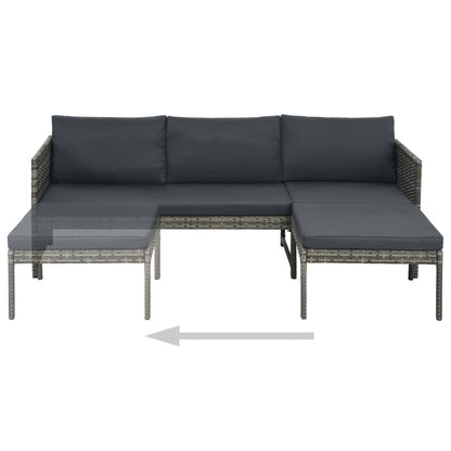 3 Piece Patio Lounge Set with Cushions Poly Rattan Gray