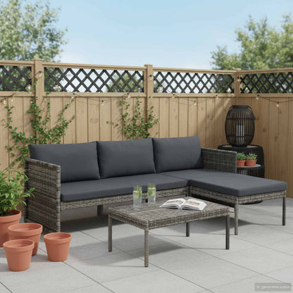 3 Piece Patio Lounge Set with Cushions Poly Rattan Gray