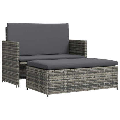 2 Piece Patio Lounge Set with Cushions Poly Rattan Gray