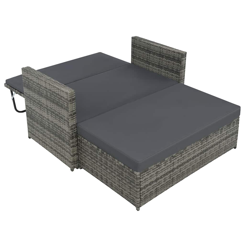 2 Piece Patio Lounge Set with Cushions Poly Rattan Gray