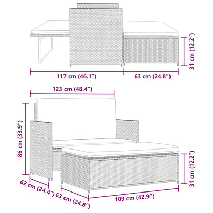 2 Piece Patio Lounge Set with Cushions Poly Rattan Gray