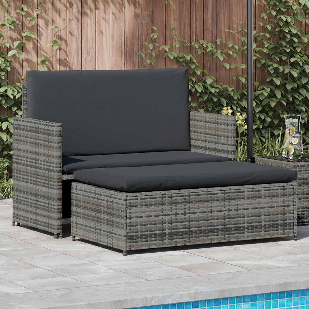 2 Piece Patio Lounge Set with Cushions Poly Rattan Gray