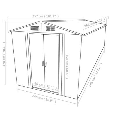 Garden Shed 257x298x178 cm Metal Grey