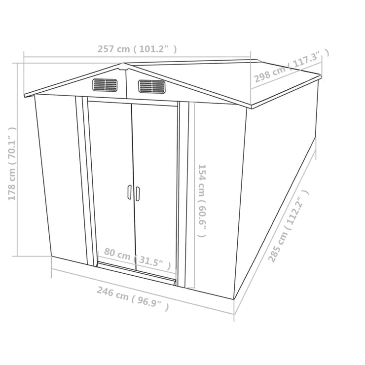 Garden Shed 257x298x178 cm Metal Grey
